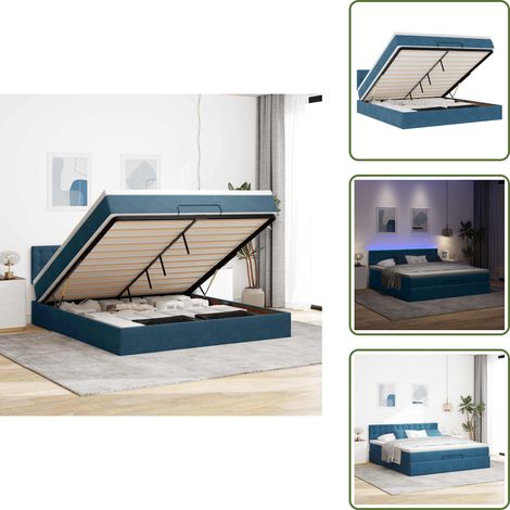 VidaXL Cadre de lit ottoman avec matelas bleu foncé 180x200 cm velours (1/5)