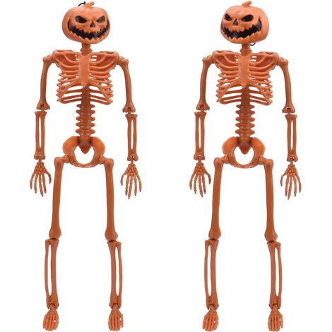 Squelette Halloween - Tête De Citrouille - Articulé Avec Joints Mobiles - Pour Maison Hantée Cimetière Fête - Lot De 2 (1/5)