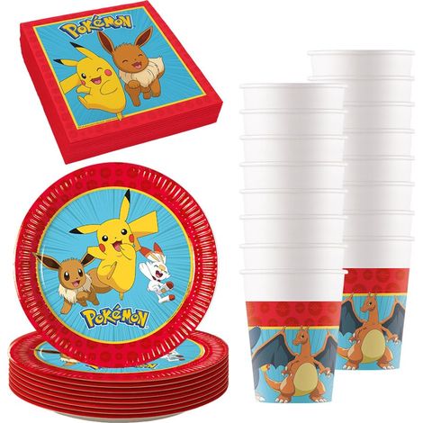 Procos - Decorazioni di compleanno Pokemon, 52 pezzi, piatti, bicchieri e tovaglioli di carta per feste di compleanno per bambini, articoli da tavola per feste (1/4)
