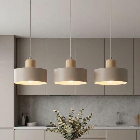 [GEBRAUCHT] B-Ware Hängeleuchte Torin beige 3-flg Pendelleuchte Lampe dimmbar Metall Holz 80cm (1/2)