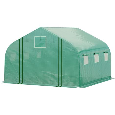 Walk-In Polytunnel Greenhouse Warm House Garden Tunnel Shelter Plant Shed with Door Windows, Galvanised Steel Frame, 4.5 x 3 x 2m, Green (1/5)