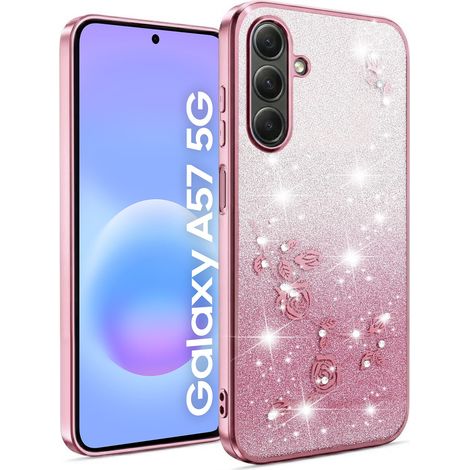 Custodia per Samsung Galaxy A57 5G, fiore glitterato, rosa (1/3)