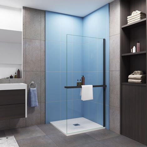 [PRODUIT D'OCCASION]Etagère de douche en alu noir pour paroi de douche largeur de 90cm, pour paroi de douche en verre 8mm,capacité de charge 5kg