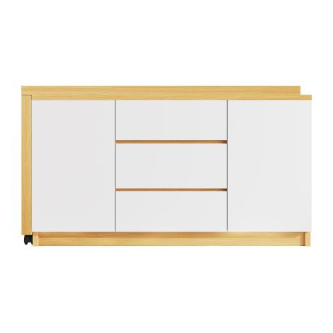 Bureau avec roulettes verrouillables - Design multifonctionnel, plateau pivotant de 4 cm d'épaisseur, blocage fixe, blanc/chêne (1/5)