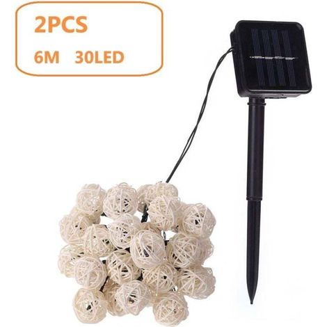 Set of 2 6m Natural Solar Garland 30 Balls IP44 - MUMU Gold Rattan String Lights (1/4)