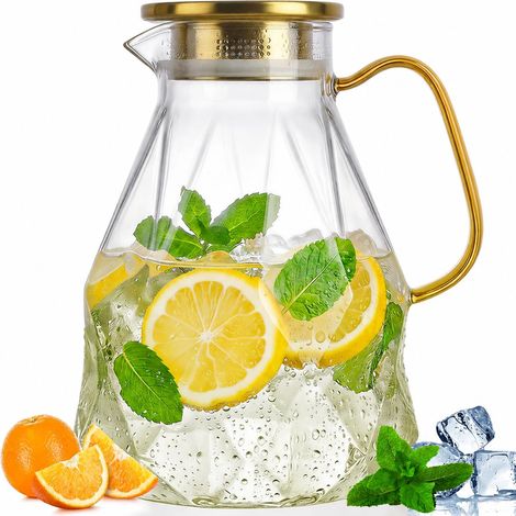 Bouilloire en verre, bouilloire 2,2 litres avec couvercle, bouilloire à thé glacé pour réfrigérateur, bouilloire avec couvercle, bouilloire en verre pour jus, lait, boissons froides ou chaudes (1/5)
