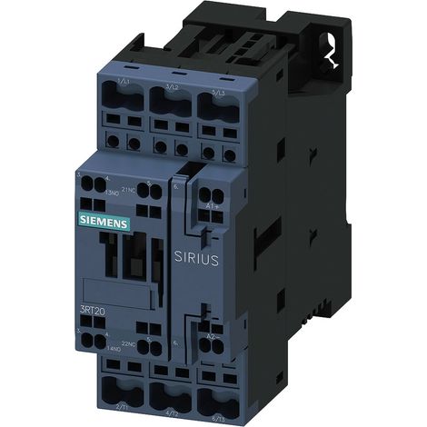 Siemens Contactor, AC-3e, 25 A/11 kW/400V, 3 polos, DC 24V, 1NA+1NC, Conexión por resorte, 3RT20262BB40