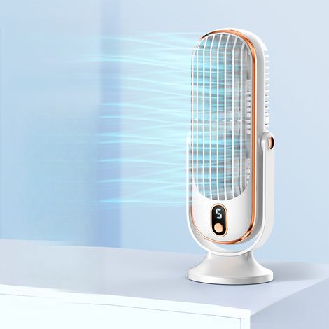 Ventilatore a torre portatile da tavolo, USB, ricaricabile, regolabile a 5 velocità, ventilatore da scrivania, ventilatore a torre personale silenzioso, adatto per auto, casa e camera da letto, bianco (1/5)