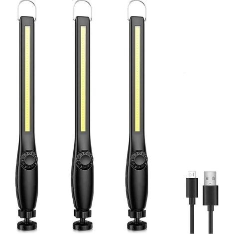 Lampe De Travail - COB Rechargeable 1200 mAh - Éclairage Dimmable Avec Interrupteur À Cadran - Pour Garage Atelier Voiture Camping - 3 Pièces