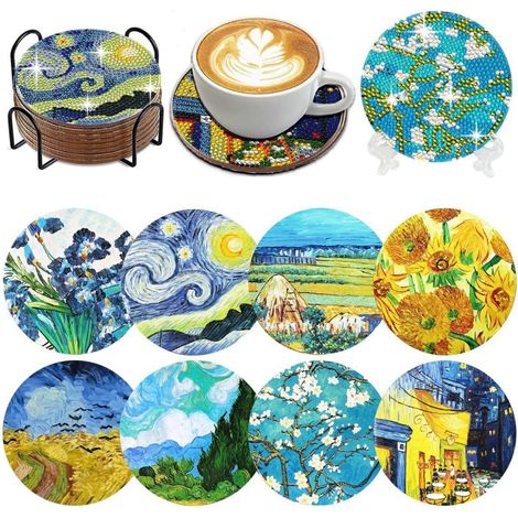 Diamond Painting Untersetzer Set Van Gogh mit Ständer 8er Pack