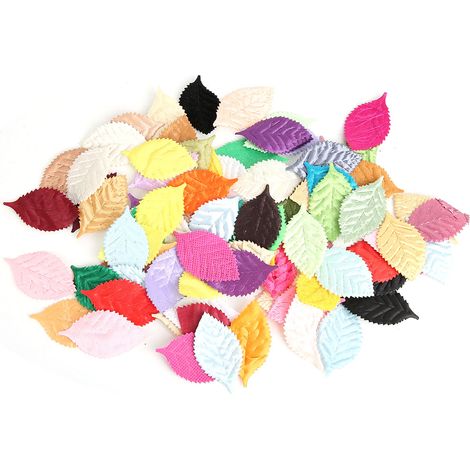 Packung mit 100 künstlichen Pflanzenblättern, gemischte Farben, für Textilaufkleber und DIY-Bastelarbeiten, verschiedene Farbtöne (1/5)