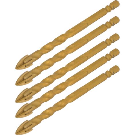 Kit de 5 forets cruciformes hexagonaux de 10 mm pour le perçage du verre, du carrelage, du béton et du cuivre. (1/5)