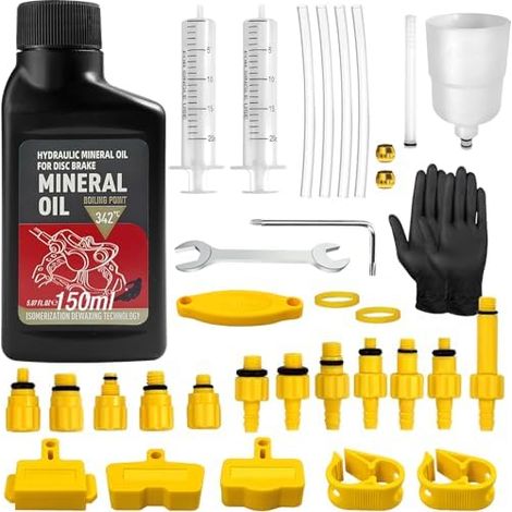 Entlüftungsset für hydraulische Scheibenbremsen von Shimano, MAGURA, TEKTRO, SRAM und Mountainbikes mit 150 ml Bremsflüssigkeit (1/5)