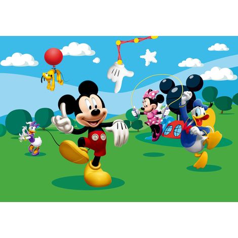 papier peint panoramique Mickey Mouse vert, bleu et jaune  - Disney (1/4)