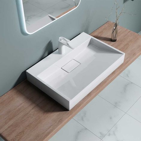 Bathroom Cloakroom 700 x 460mm (WxD) Cast Stone Resin Bathroom Basin - Wall Hung Or Countertop basin  Sink One Tap Hole - Concealed Waste - Durovin Bathrooms (1/5)