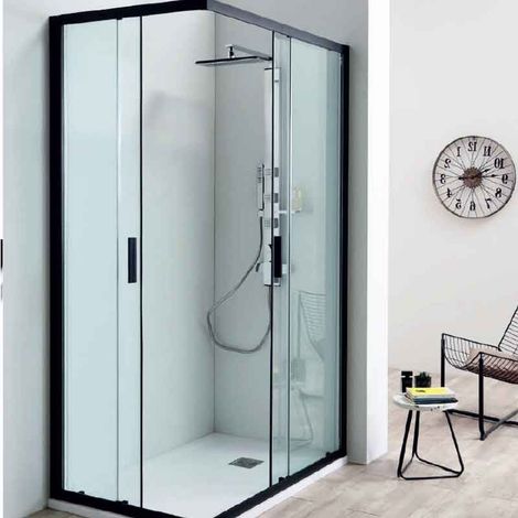 Box Doccia ad Angolo 100x100 cm RAPID- 2 Lati - 2 Ante Scorrevoli - Altezza 200 cm Profili Colore Nero (1/5)
