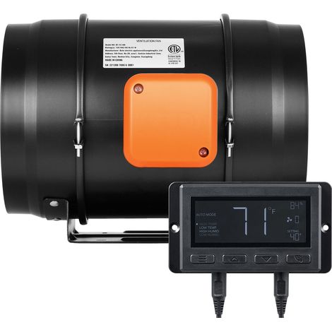 Ventilateur de conduit en ligne, 203,2 mm, 506,2 CFM, avec contrôleur de température et d'humidité, moteur EC silencieux, pour ventilation et extraction, booster de refroidissement, tentes de culture, (1/5)