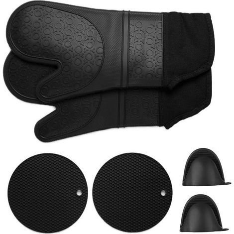 Gants isolants en silicone épais pour barbecue, four à micro-ondes, anti-brûlure, pour cuisine, pâtisserie, cuis (1/4)