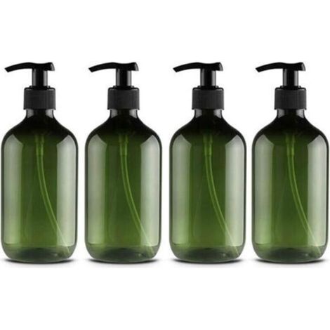 Lot de 4 flacons en plastique avec pompe pour lotion pour animaux de compagnie, shampoing, gel douche, crème pour les mains, 500 ml, vert et marron (1/4)