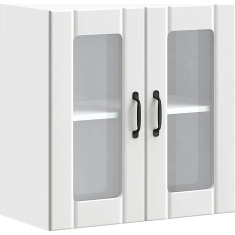 Mueble de pared de cocina de diseño moderno con puerta de cristal 60 x 31 x 60 cm práctico almacenamiento en madera blanca 020050222 (1/5)