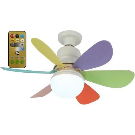 Ventilateur de plafond, ventilateur de plafond 30 W avec lumière, douille E27, couvercle blanc crème, couleur (1/5)