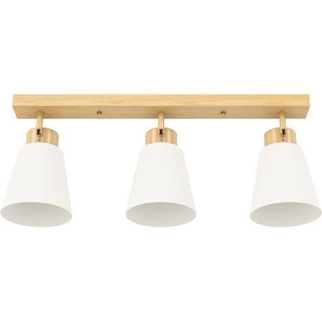 Plafonnier LED 40W lampe plafond double fixation têtes orientables 90° 3 douilles E27 bois naturel