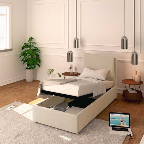 Baldiflex Letto Contenitore Singolo 90x200 Licia in Tessuto con Rete a Doghe colore Beige (1/5)