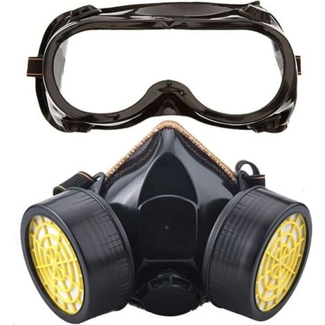 Masque Respiratoire, Kit Masque Protection Respiratoire Réutilisable, Anti Poussière, Anti Gaz Masque Chimique avec Lunettes de Protection pour Peinture Travaux, Bricolage Ponçage (1/4)