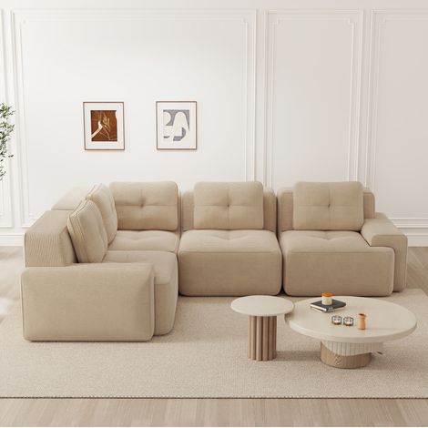 Modulares Ecksofa 382x104x69 cm Beige aus Cord ohne Montage mit rutschfestem Standfuß (1/5)