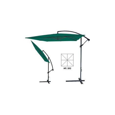 Parasol métallique décentralisé à manivelle - mât ø 3x3 m ø 48 mm à 6 baleines, coloris vert