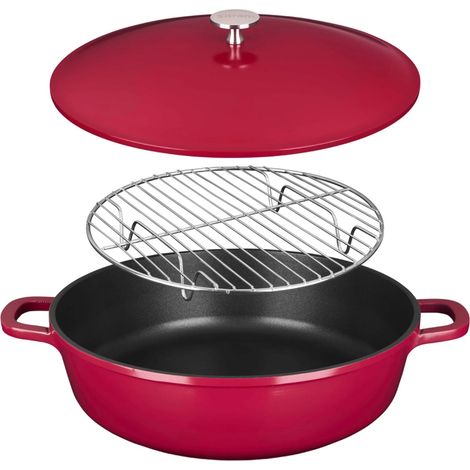 Sitram 716946 Padella Ø28 cm Tutto in 1 Ghisa Alluminio = 1 casseruola per sostituire padella, casseruola, padella + coperchio con gommini, cestello vapore, griglia per arrosto, spatola - compatibile (1/5)
