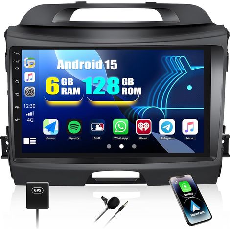 [6+128G 8-Core] Android 15 Car Radio for Sportage 3 III SL (2010-2016) with DSP Carplay Wireless, 9" Bluetooth 5.0 Radio Auto GPS WiFi Android Auto FM/RDS 32EQ Mirror Link 2USB+Mic (1/5)
