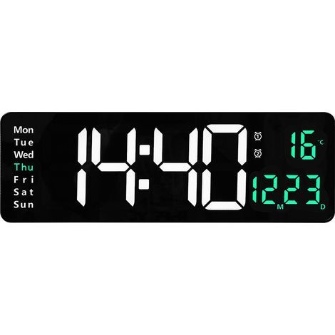 Wanduhr, minimalistisches Design, Thermometer/Hygrometer, mit Wochentagsanzeige, LED-Anzeige, quadratische Form, Countdown-Timer, nur Netzbetrieb.