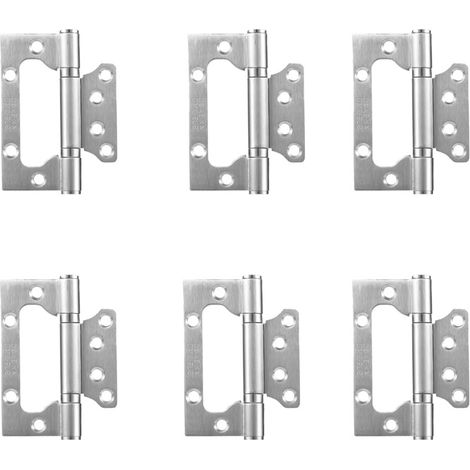 Lot de 6 paumelles sans feuillure 125x75 mm épaisseur 3 mm, acier inoxydable brossé, réversibles pour porte intérieure en bois (1/5)