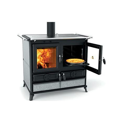 Thermorossi – Cuisinière à bois en pierre 12.1 kW – Foyer en fonte – Capacité four 43 L – Surface de chauffe 109 m² – Classe énergétique A+