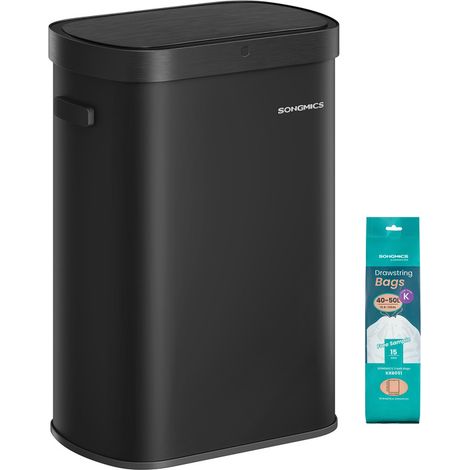 Songmics – Poubelle automatique 50 L – Capteur de mouvement – Ouverture tactile – Fermeture douce – Acier inoxydable – 15 sacs inclus – Noir d'encre (1/5)