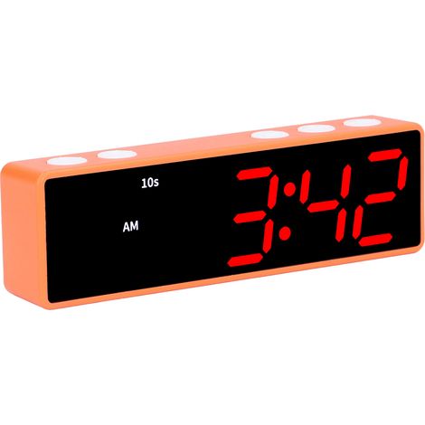 Minuteur d'entraînement numérique LED, horloge électronique multifonctionnelle de bureau pour chambre ou salle de fitness (cadre orange, affichage bleu et rouge) (1/5)