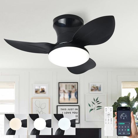 65CMVentilateur De Plafond Silencieux Avec Lumiere Et Telecommande, Lustre Avec Ventilateur 3 Pales, Dimmable, DC Motor, 6 Vitesses, Ventilo Plafond Moderne LED Pour Salon, Bureau, Chambre-Noir (1/5)