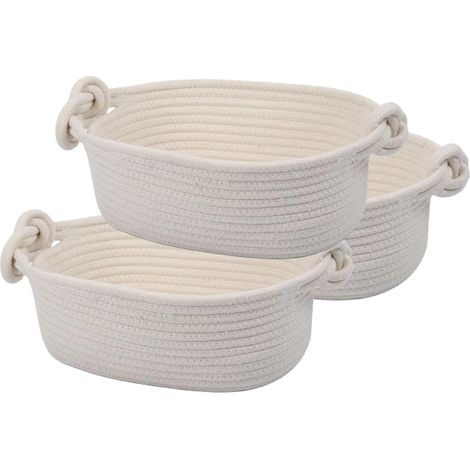 Panier de rangement en coton tissé, 10 x 20 x 30 cm, pliable, beige, avec poignées, lot de 3 paniers pour ranger couvertures (1/5)