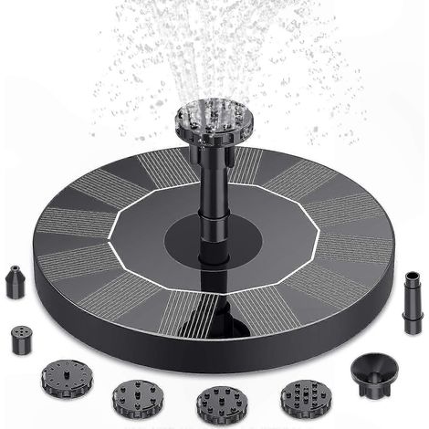 Pompe à eau solaire avec 6 buses pour bassins de jardin, bains d'oiseaux et aquariums - kit de fontaine écologique, autonome, idéal pour étangs et décorations extérieures. (1/4)