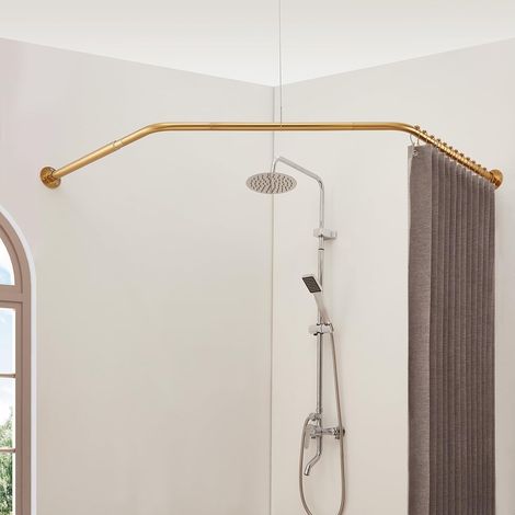 Barre de Douche Angulaire en Forme de Diamant, Dimensions [Côtés: 56-88 cm, Centre: 71/111/31 cm], Modèle Robust pour Baignoire et Douche avec 12 Crochets et Support de Plafond (1/5)