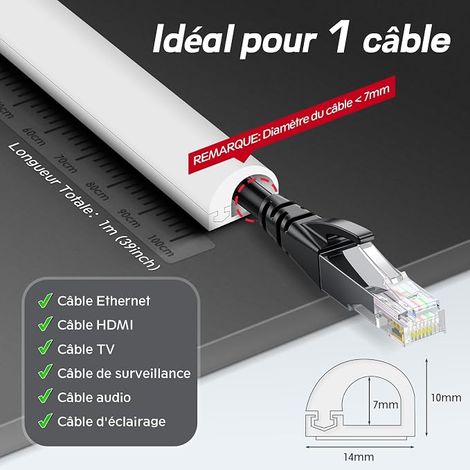 Silicone Goulotte Passe Cable Ruban Mousse 1m pour 1 Cable Blanc Ouverture Latérale Cache-câbles Flexible Adhérence Mur Sol Plafonds TV Bureau (1/4)