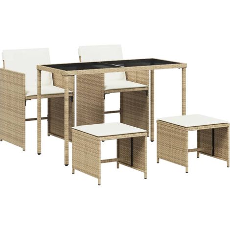 Ensemble à manger de jardin avec coussins 5 pcs,Salon de jardin Beige poly rotin CFW70628 (1/5)
