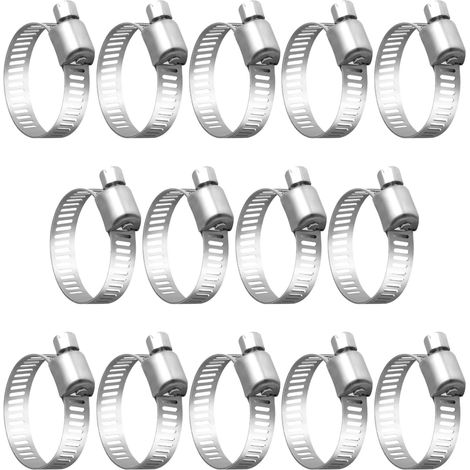 Hose clamp 14 pieces made of 304 stainless steel for flexible hose with outer diameter 16-25 mm, clip width 8 mm, sturdy and rust-resistant hose clamp (1/5)