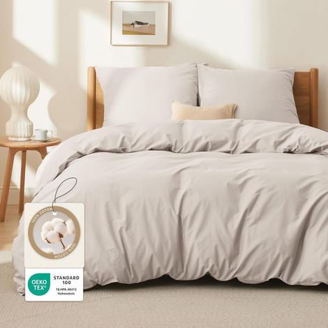 Housse de Couette 260x240-100% Coton 2 Taies 65x65 Beige (1/5)