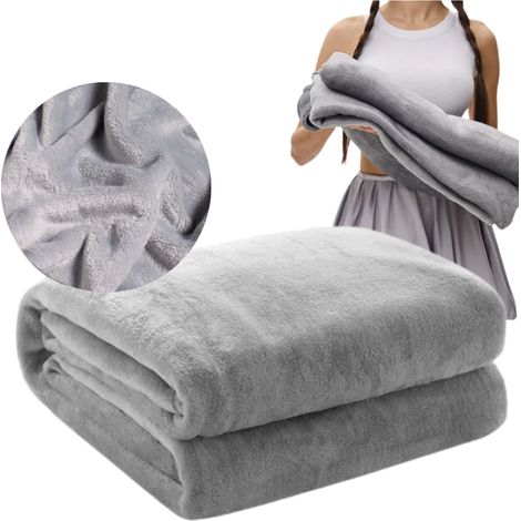 Manta lisa regalo de cumpleaños para cama cuadros 200x220 cm gris cálida grande (1/5)