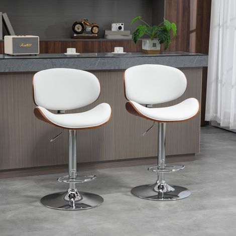 Set aus 2 Barhockern, höhenverstellbar, Bezug aus Synthetikmaterial, 53 x 52 x 92–112 cm, weiß
