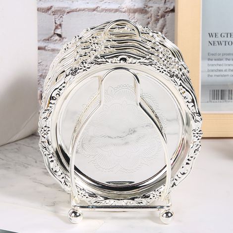Dessous de verre rétro européen en métal, objet décoratif, tapis isolant thermique à motifs, pantoufle de thé japonaise, assiette à goûter, décoration intérieure, blanc. (1/5)