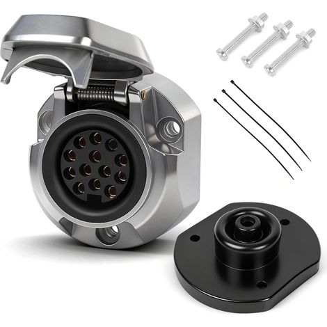 kit Prise de remorque 13 Broches métal - Prise d'attelage 13-Pole Femelle avec Joints étanche, Serre-câbles, vis de Fixation - Fonte d'aluminium (1/5)