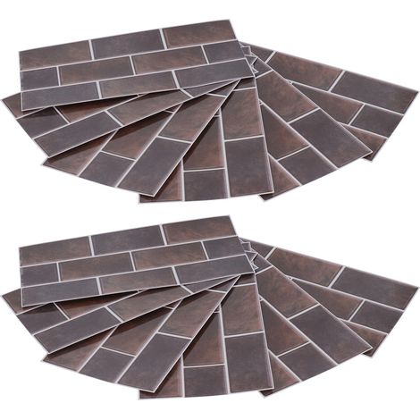 2 ensembles d'autocollants pour carrelage rétro classiques, autocollants imperméables, pour la décoration murale de la cuisine et de la salle de bain (FG01 Brun moka) (1/5)